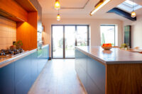 Industrial Blue and Oak Kitchen