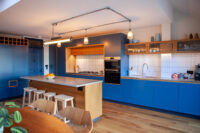 Industrial Blue and Oak Kitchen
